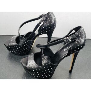 Bebe Black Studded Open Toe Heels Strappy Women's 9 M Stiletto Heels Party